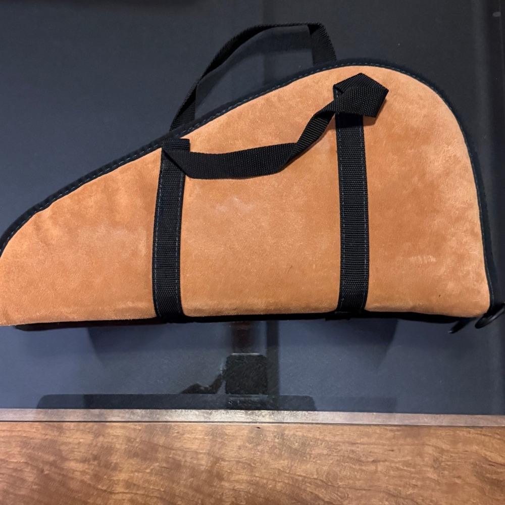 Hunter Tan Suede Pistol Rug Soft Gun Case Fleece Lined Padded Handgun Bag Black - Picture 3 of 4